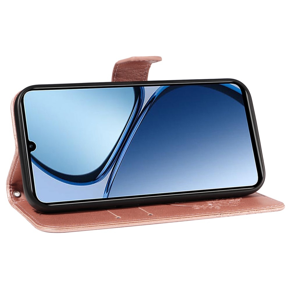 Virágos pillangó könyvtáska Realme C61/C63 készülékhez - rózsaarany