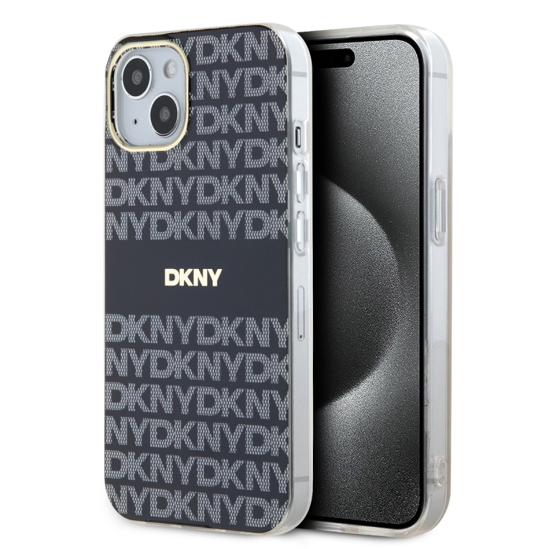DKNY PC/TPU ismétlődő mintás tonális csíkos Magsafe hátlap iPhone 15-hez Fekete