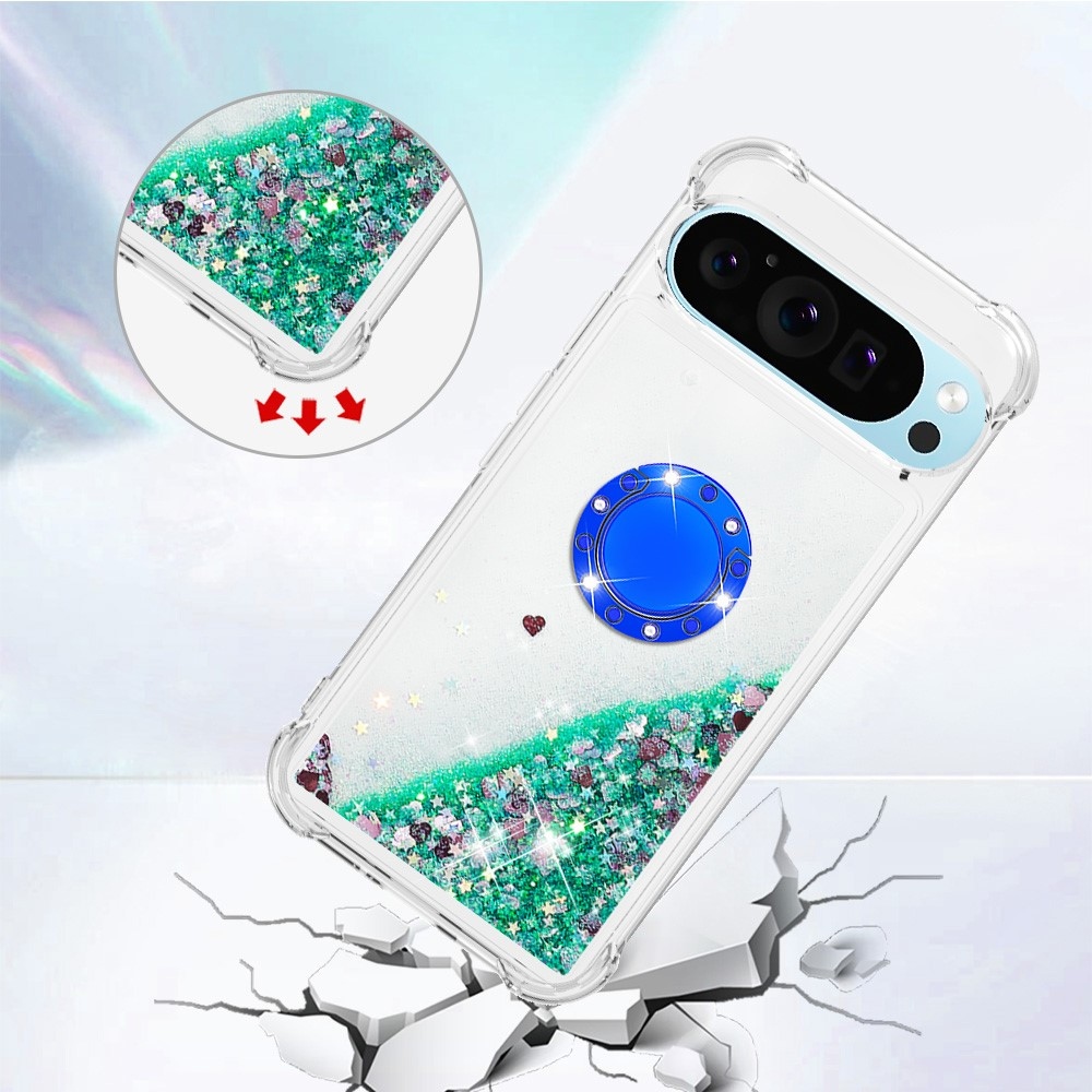 Glitt homokóra zselés tok ujjgyűrűvel a Google Pixel 10 számára - zöld/szív