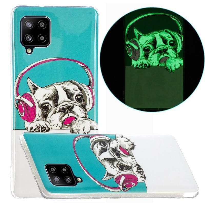 Éjfényes zselés tok Samsung Galaxy A42 5G - kutya fejhallgatóval