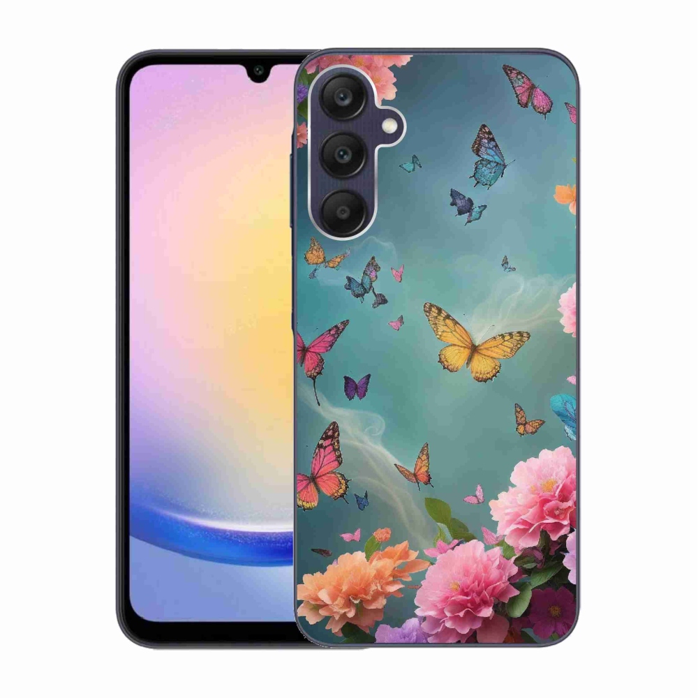 Gél borító mmCase Samsung Galaxy A25 5G - színes virágok és pillangók - Samsung Galaxy A25 5G számára