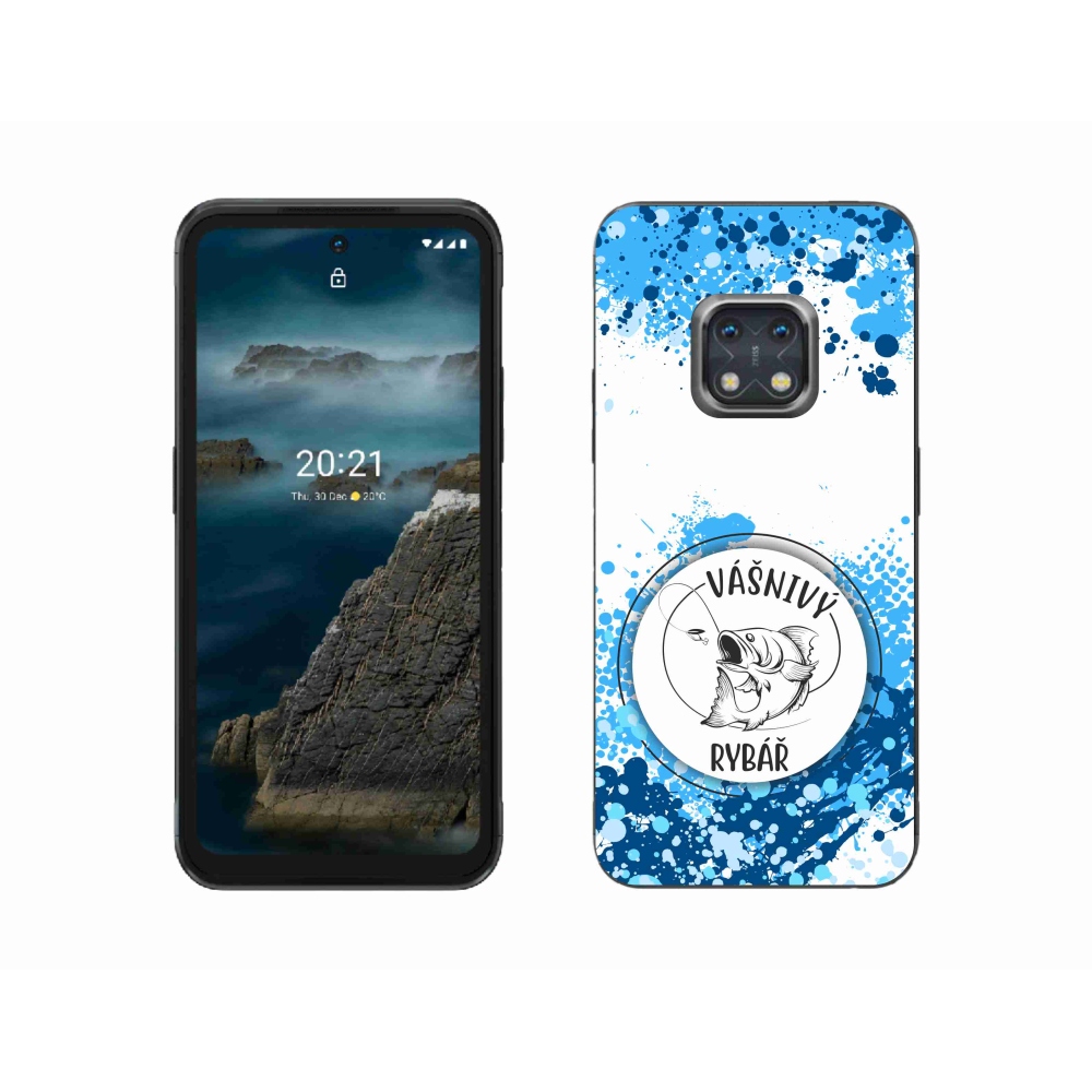 Zselés borító mmCase a Nokia XR20 készülékhez - szenvedélyes halász fehér háttérrel