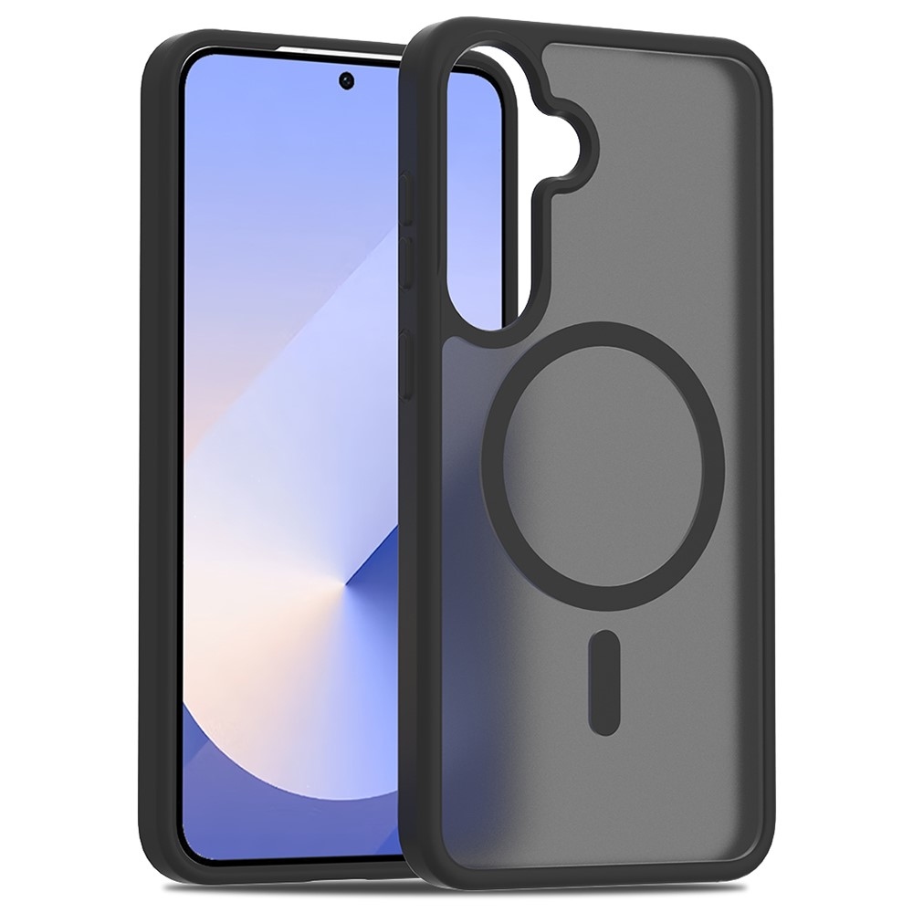 Bőr zselés tok fix hátlappal és MagSafe támogatással Samsung Galaxy S25+ készülékhez - fekete