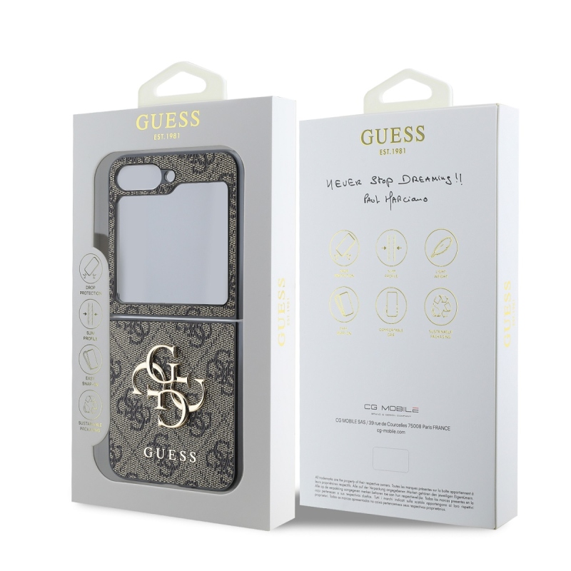 Guess PU 4G fém logó hátlap Samsung Galaxy Z Flip 6 barna