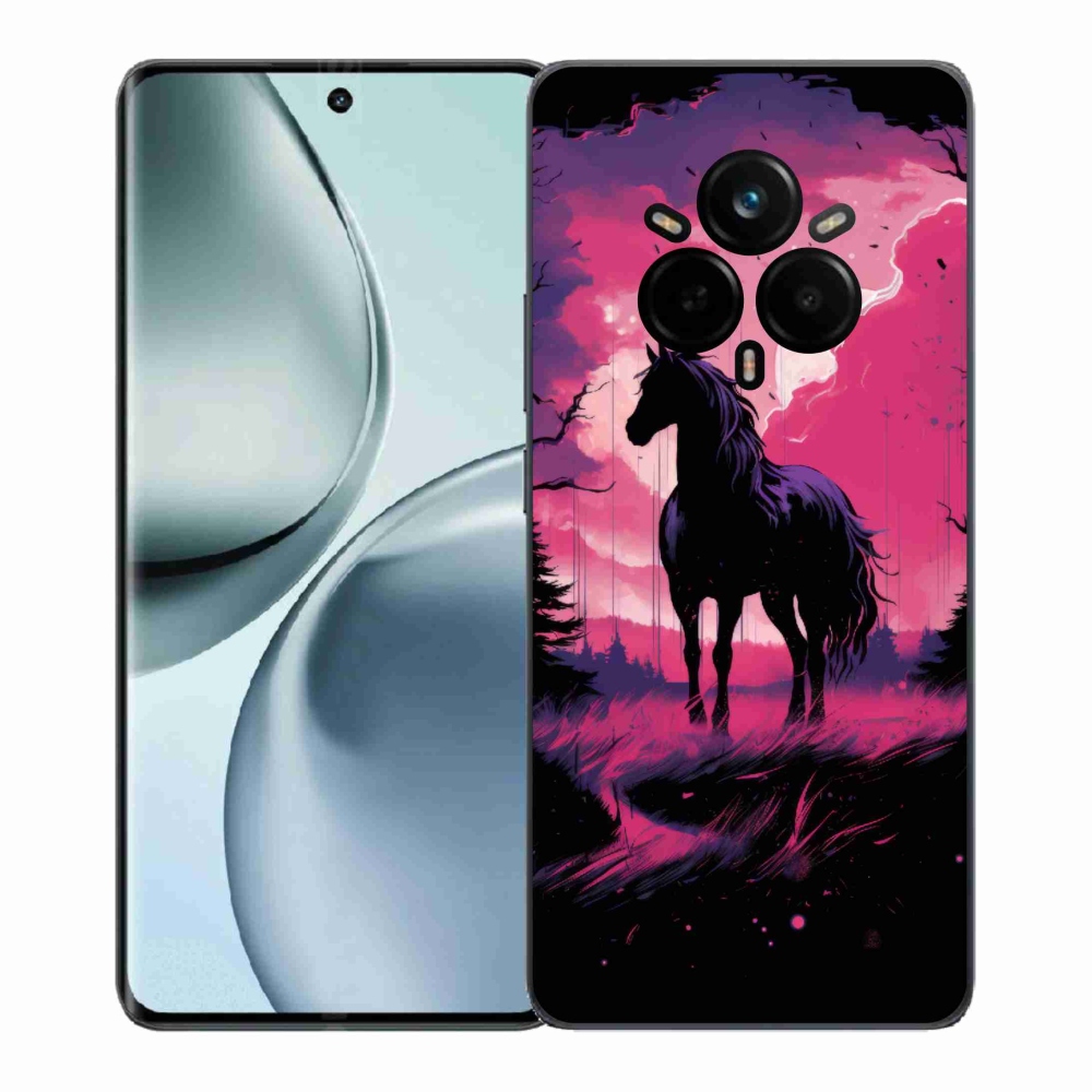 Gél borítás mmCase a Realme 14 Pro 5G számára - fekete rajzfilm ló 1