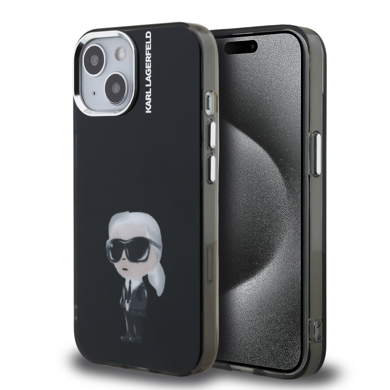 Karl Lagerfeld IML Aquarelle Karl hátlapi borító iPhone 15 készülékhez Fekete