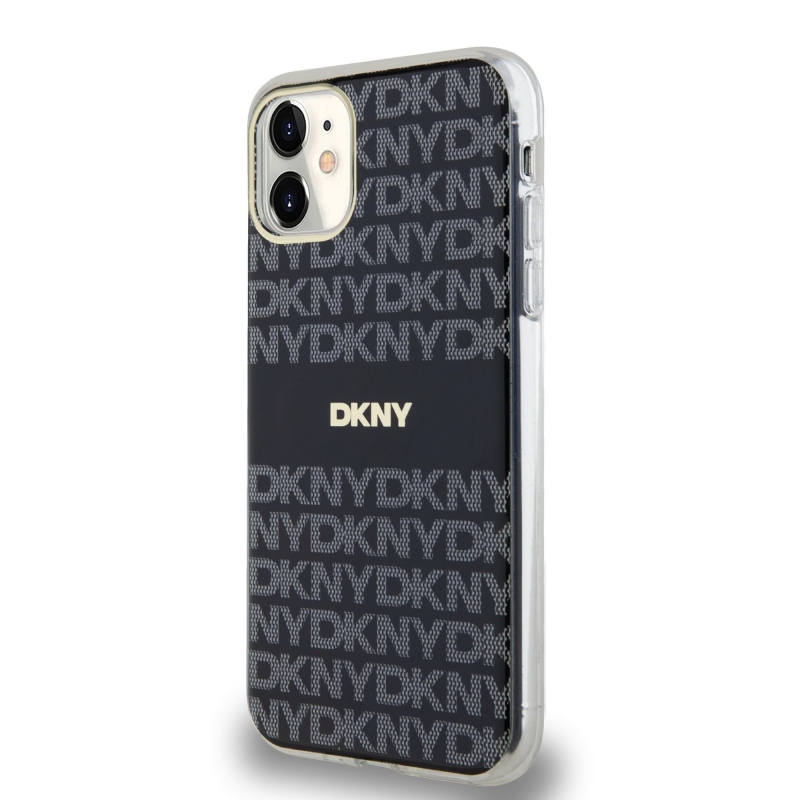 DKNY PC/TPU ismétlődő mintás tonális csíkos Magsafe hátlap iPhone 11-hez Fekete