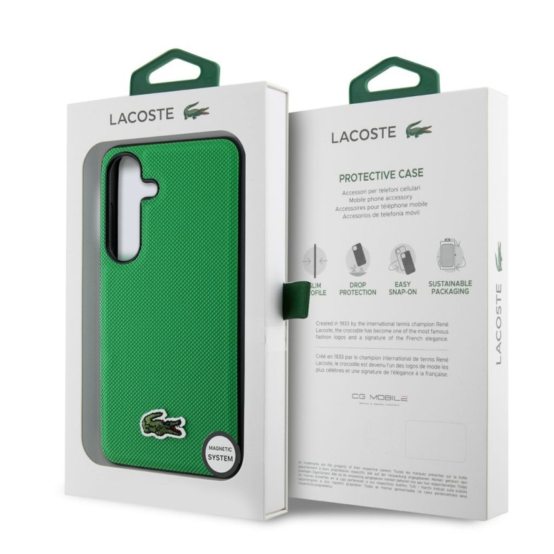 Lacoste Iconic Petit Pique Woven Logo MagSafe hátlap a Samsung Galaxy S25 készülékhez Zöld
