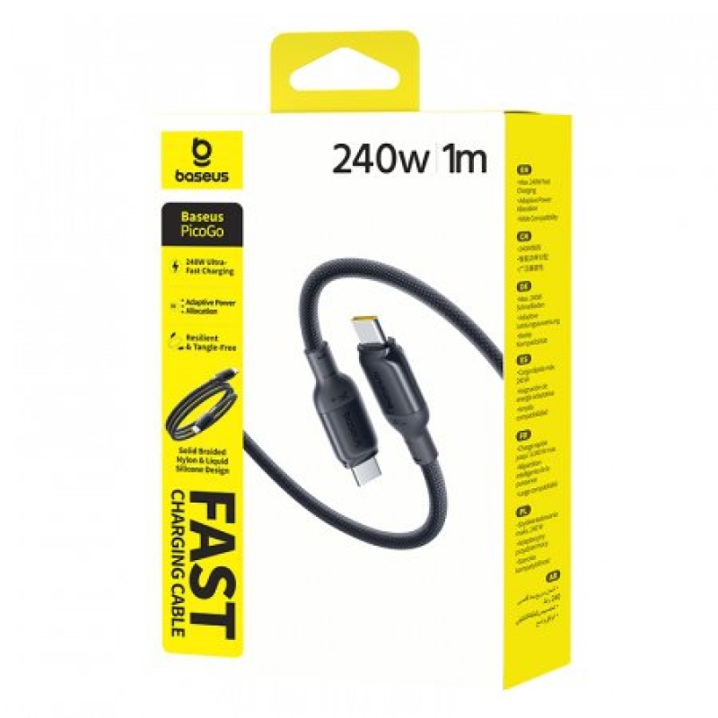 Baseus PicoGo Gyors töltő adatkábel USB-C - USB-C 240W 1m Cosmic Black
