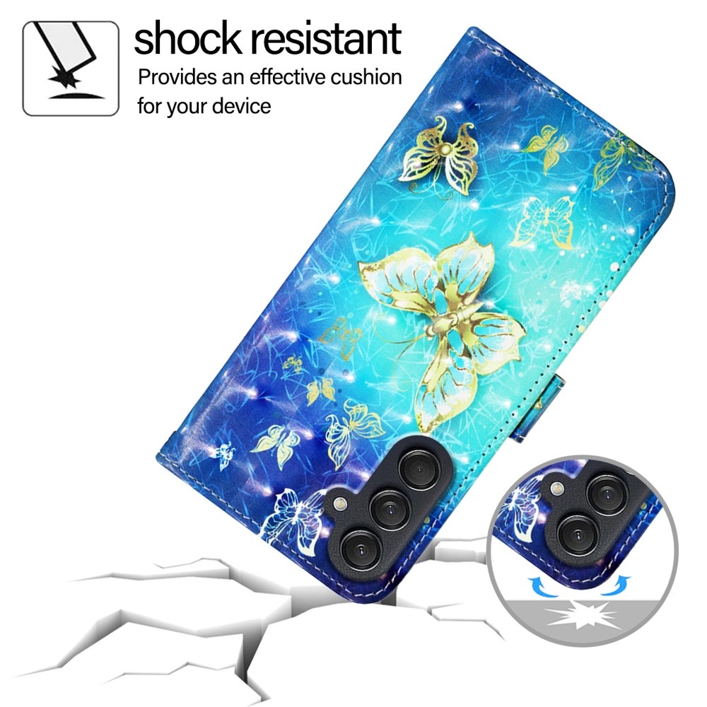 Patte könyv tok Samsung Galaxy M55 5G - kék és arany pillangókhoz