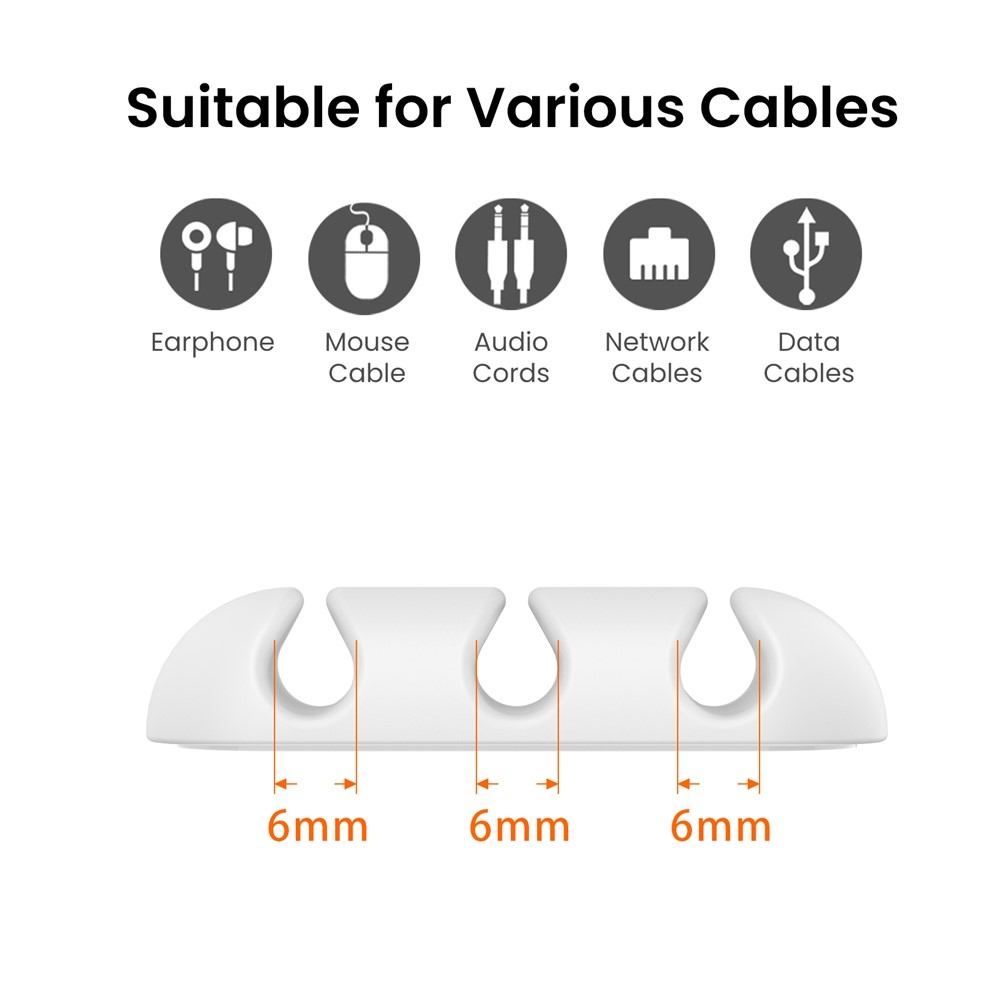 Szilikon kábeltartó 3 horonnyal és öntapadós rögzítéssel - fehér
