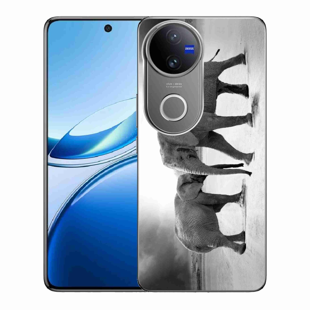 Gélburkolat mmCase a Vivo V50 5G-n - fekete és fehér elefántok