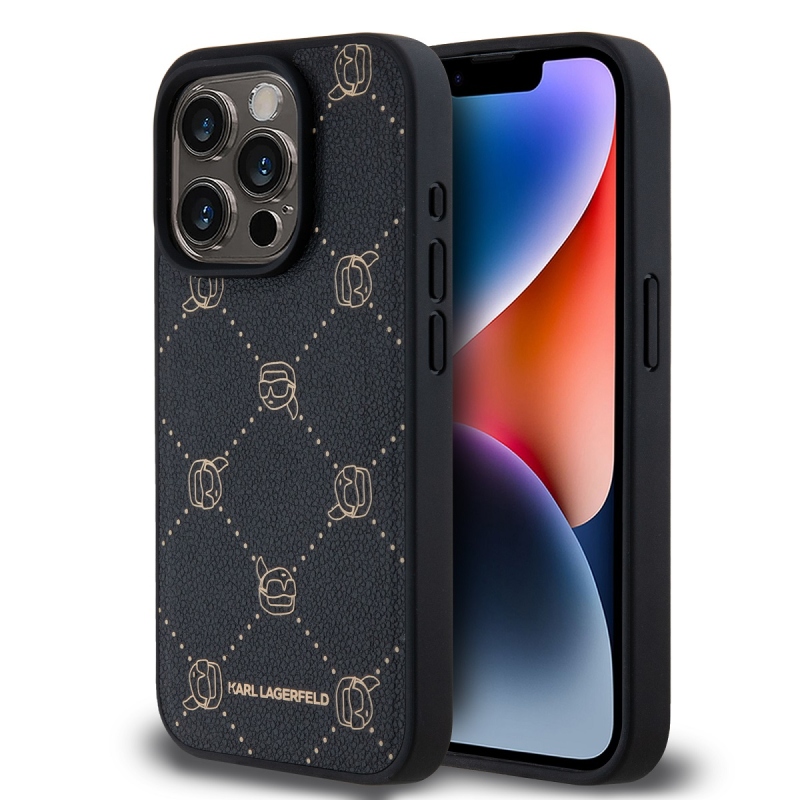 Karl Lagerfeld PU Karl Heads mintás Magsafe hátlap iPhone 15 Pro Max fekete színű hátlaphoz