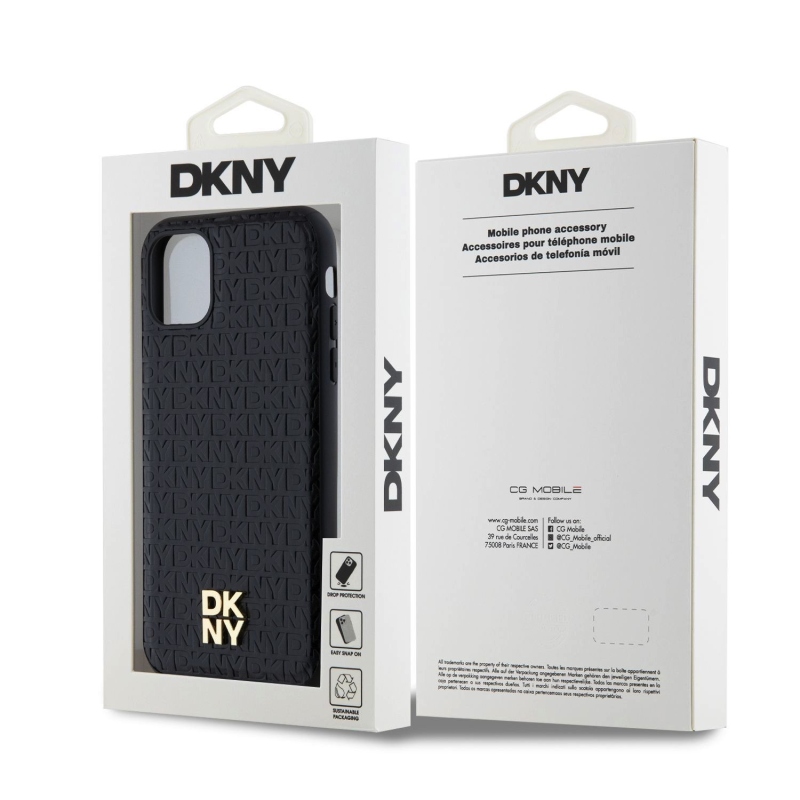 DKNY PU bőr Ismétlődő mintás Stack Logo Magsafe hátlap iPhone 11 Fekete