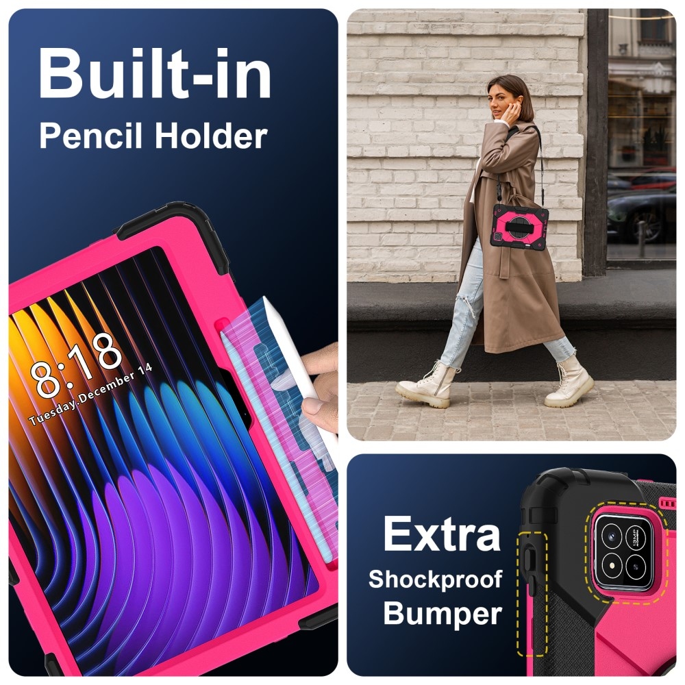 Strapabíró huzat kéztartóval és vállpánttal Xiaomi Pad 7/7 Pro készülékhez - fekete/rózsaszín