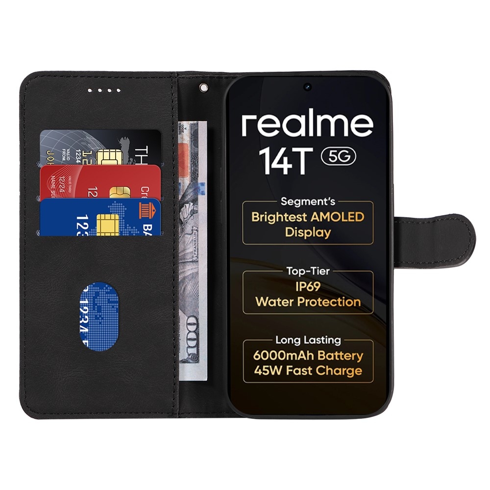 Ívelt könyvtáska a Realme 14 5G/14T 5G készülékhez - fekete