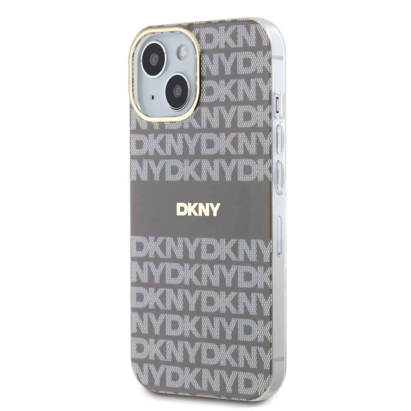 DKNY PC/TPU ismétlődő mintás tonális csíkos Magsafe hátlap iPhone 15 bézs színű borítóhoz