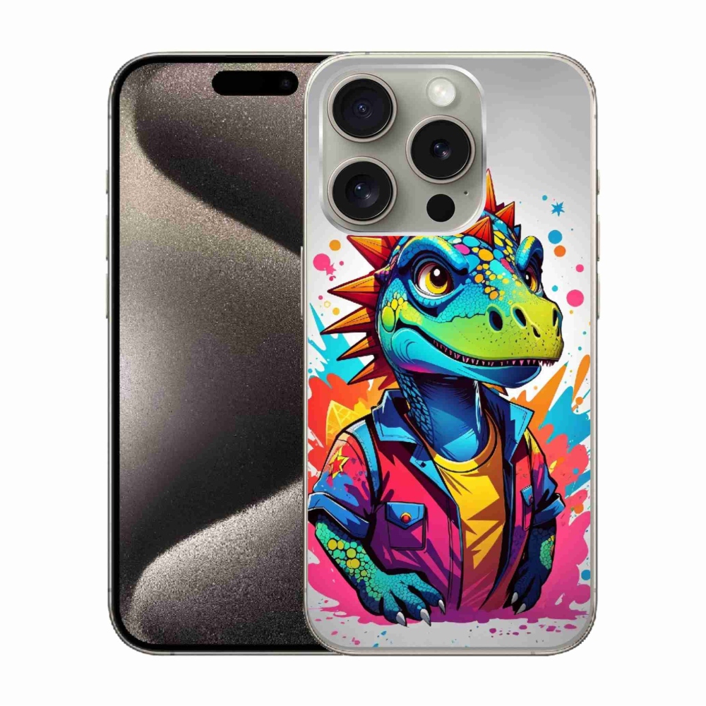 Zselés borítás mmCase iPhone 15 Pro készülékhez - színes dinoszauruszok