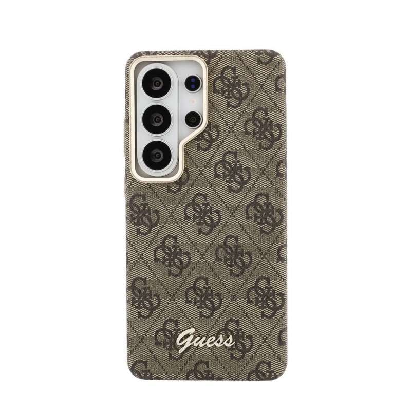 Guess PU 4G Script Metal Logo mágneses hátlap Samsung Galaxy S26 Ultra Brown mágneses hátlap Samsung Galaxy S26 Ultra Barna