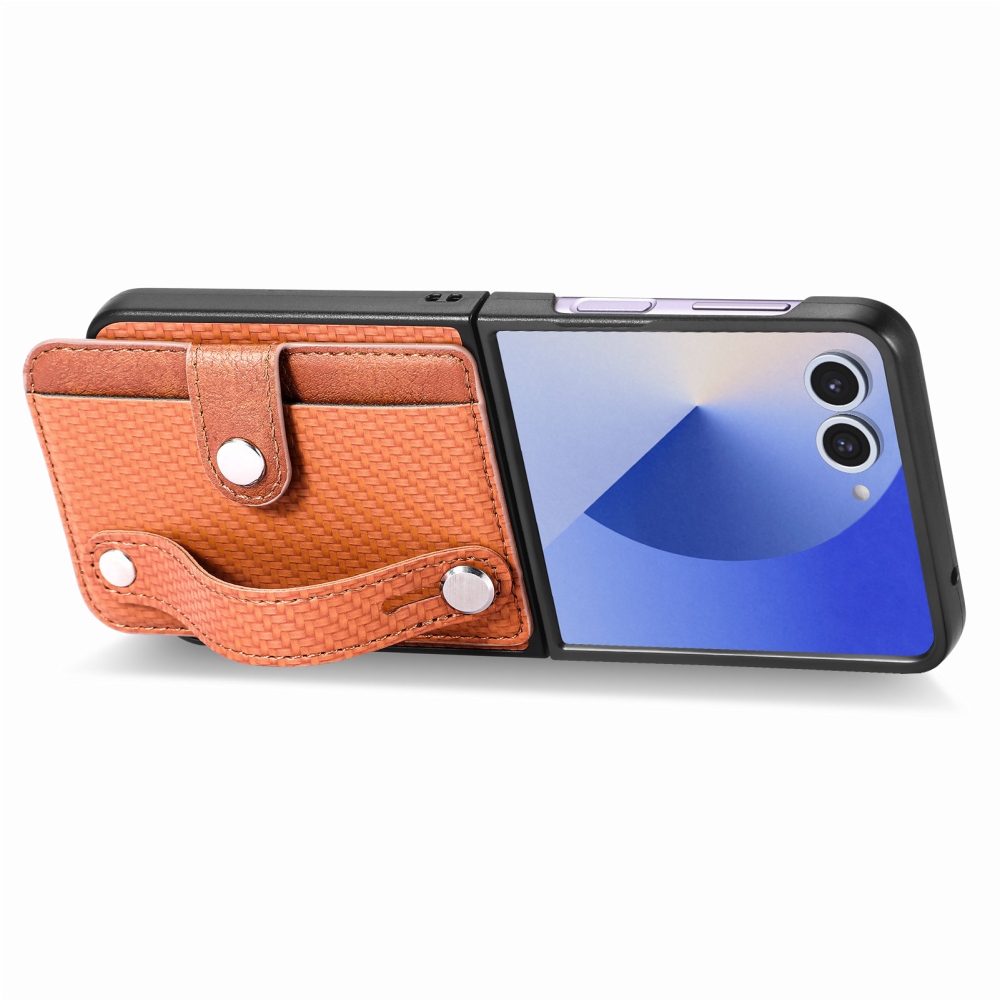 Műanyag borítás műbőrrel a Samsung Galaxy Z Flip7 5G készülékre - barna