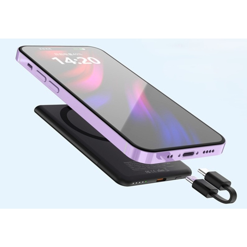 M10 Ultravékony mágneses külső akkumulátor 5000 mAh 15W állvánnyal - fekete