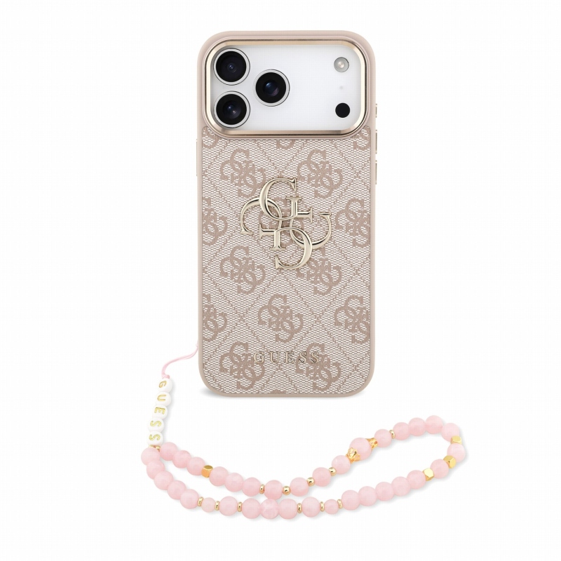 Guess PU 4G fém logós pántos hátlap az iPhone 18 Pro Max-hoz, rózsaszín
