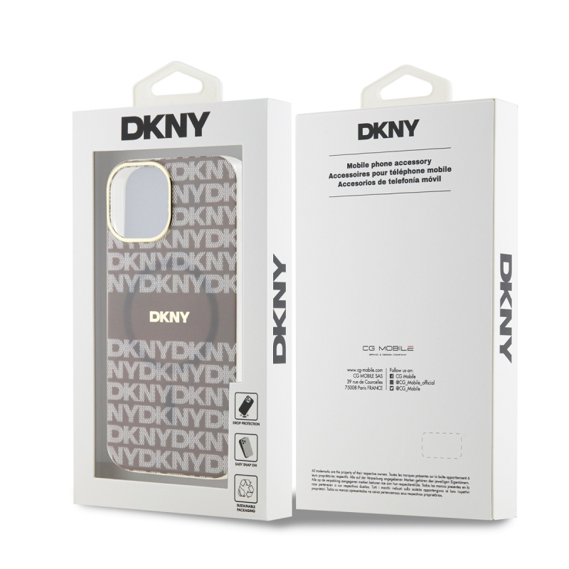 DKNY PC/TPU ismétlődő mintás tonális csíkos Magsafe hátlap iPhone 15 bézs színű borítóhoz