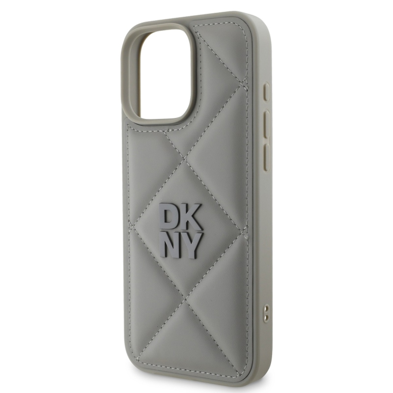 DKNY PU bőr steppelt stack logó hátlap iPhone 16 Pro Max szürke