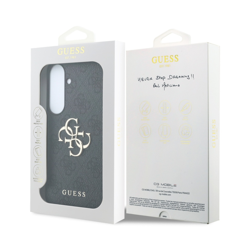 Guess PU 4G Metal Logo hátsó tok a Samsung Galaxy S26 FE-hez, fekete