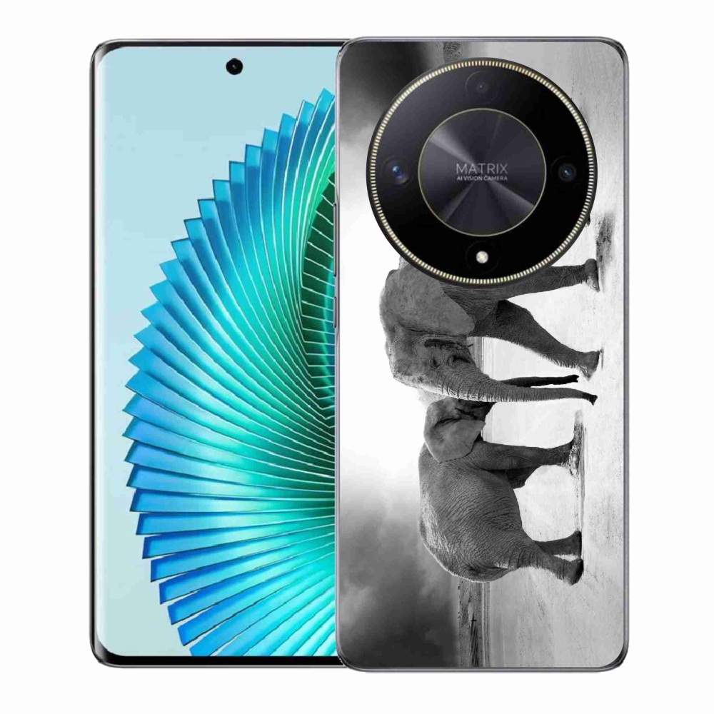 Zselés borítás mmCase a Honor Magic 6 Lite 5G számára - fekete és fehér elefántok