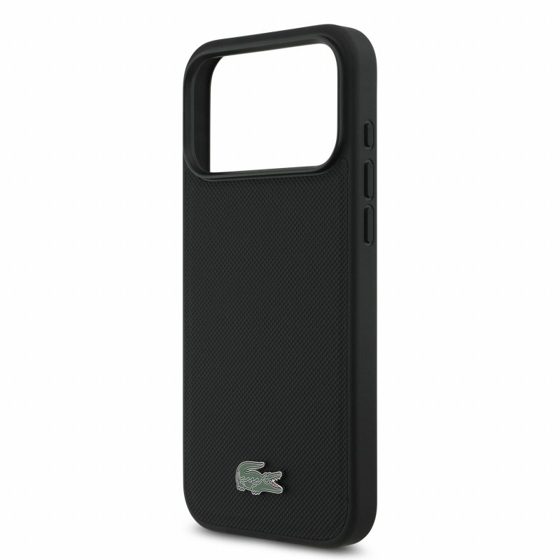 Lacoste PVC Iconic Petit Pique fém logós MagSafe hátsó tok iPhone 18 Pro Max-hoz, fekete