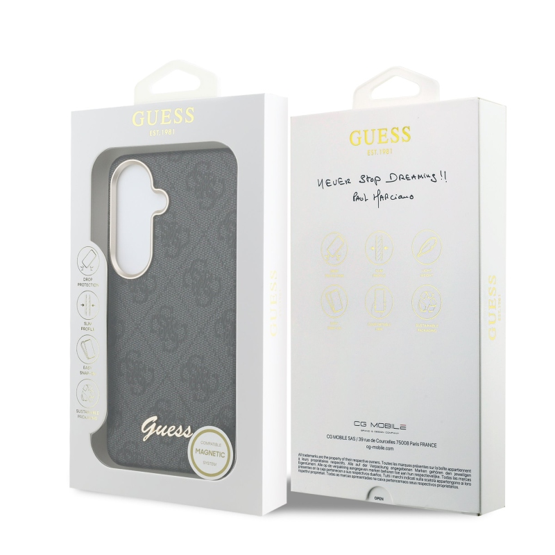 Guess PU 4G Script Metal Logo mágneses hátlap Samsung Galaxy S26 fekete