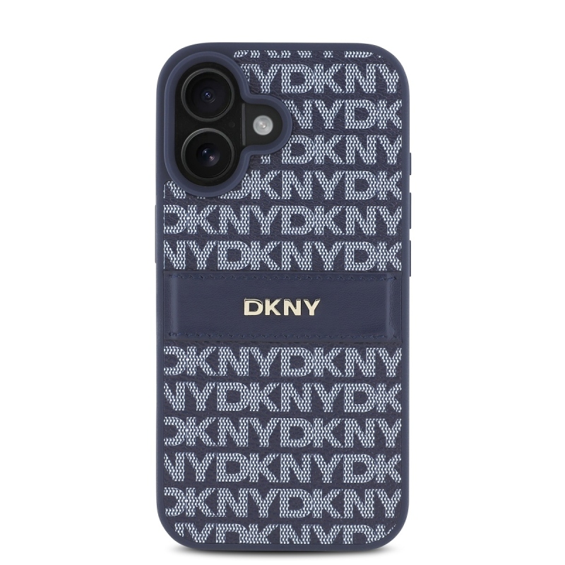 DKNY PU bőr ismétlődő mintás tonális csíkos hátlapi borító iPhone 16 kékhez
