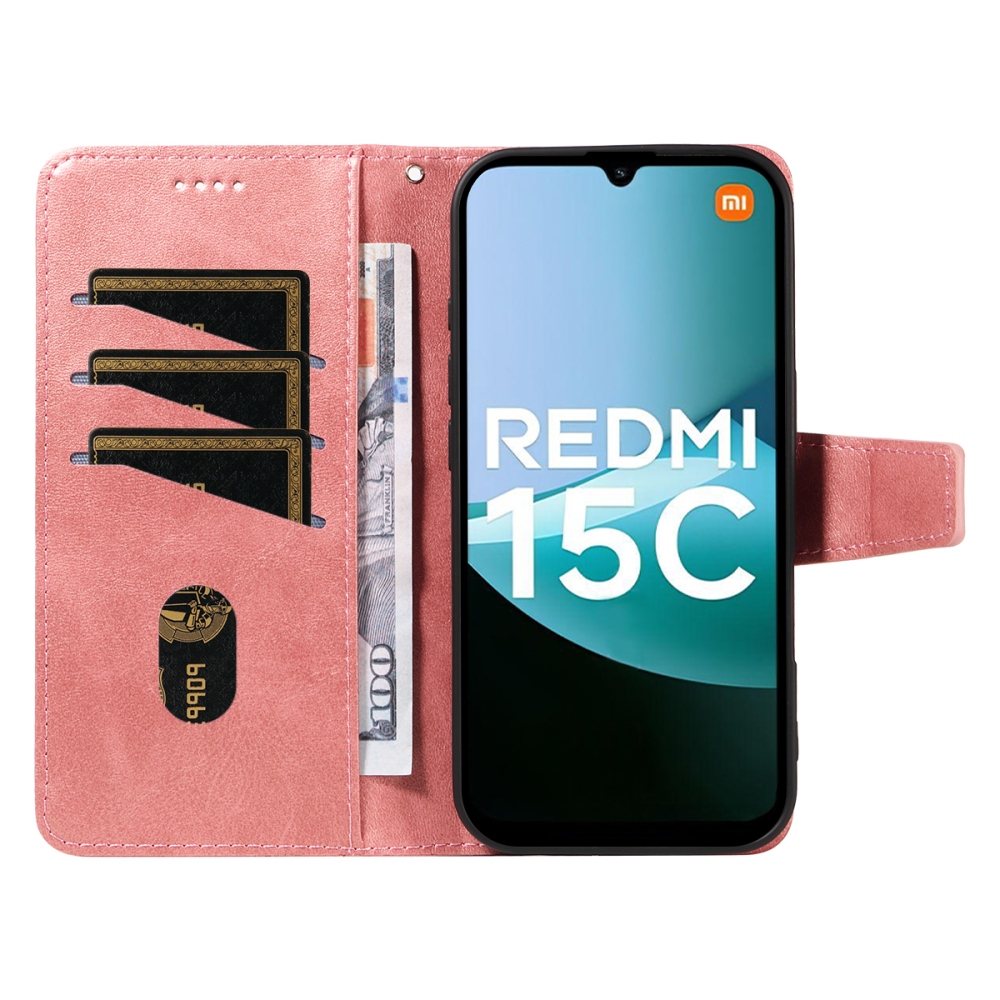 Rácsos könyv tok Xiaomi Redmi 15C 4G/5G (173mm) - rózsaarany