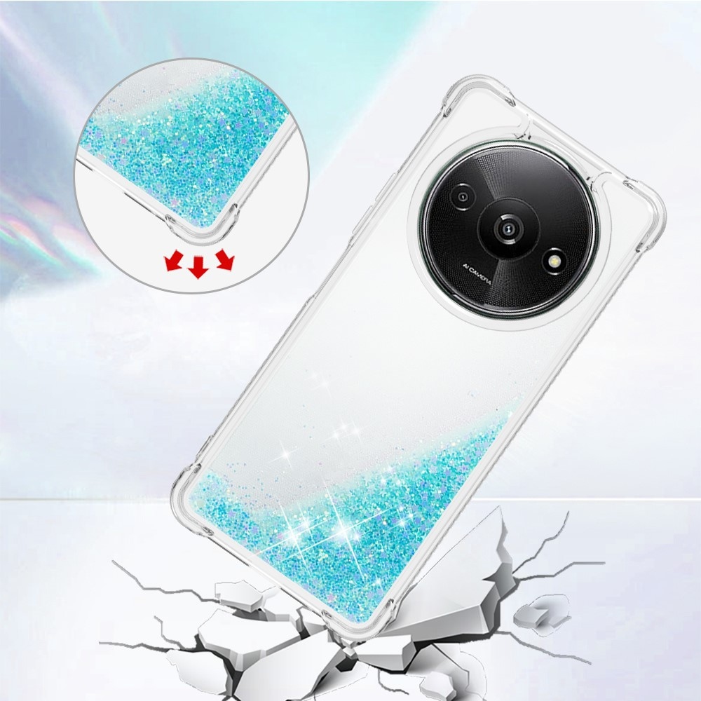 Glitter zselés homokóra tok Xiaomi Redmi A3-hoz - kék/csillagok