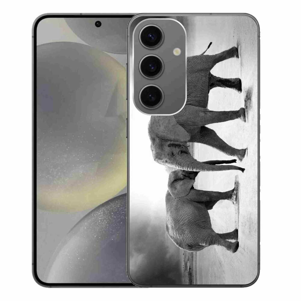 Gél borítás mmCase Samsung Galaxy S24+ készülékhez - fekete-fehér elefántok