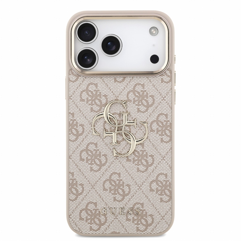 Guess PU 4G fém logós pántos hátlap az iPhone 18 Pro Max-hoz, rózsaszín