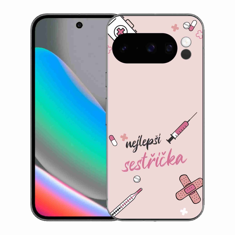 Gél borító mmCase a Google Pixel 10 Pro - legjobb kishúg rózsaszín háttérrel