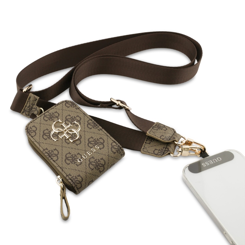 Guess Crossbody Strap PU 4G fém logó + pénztárca barna