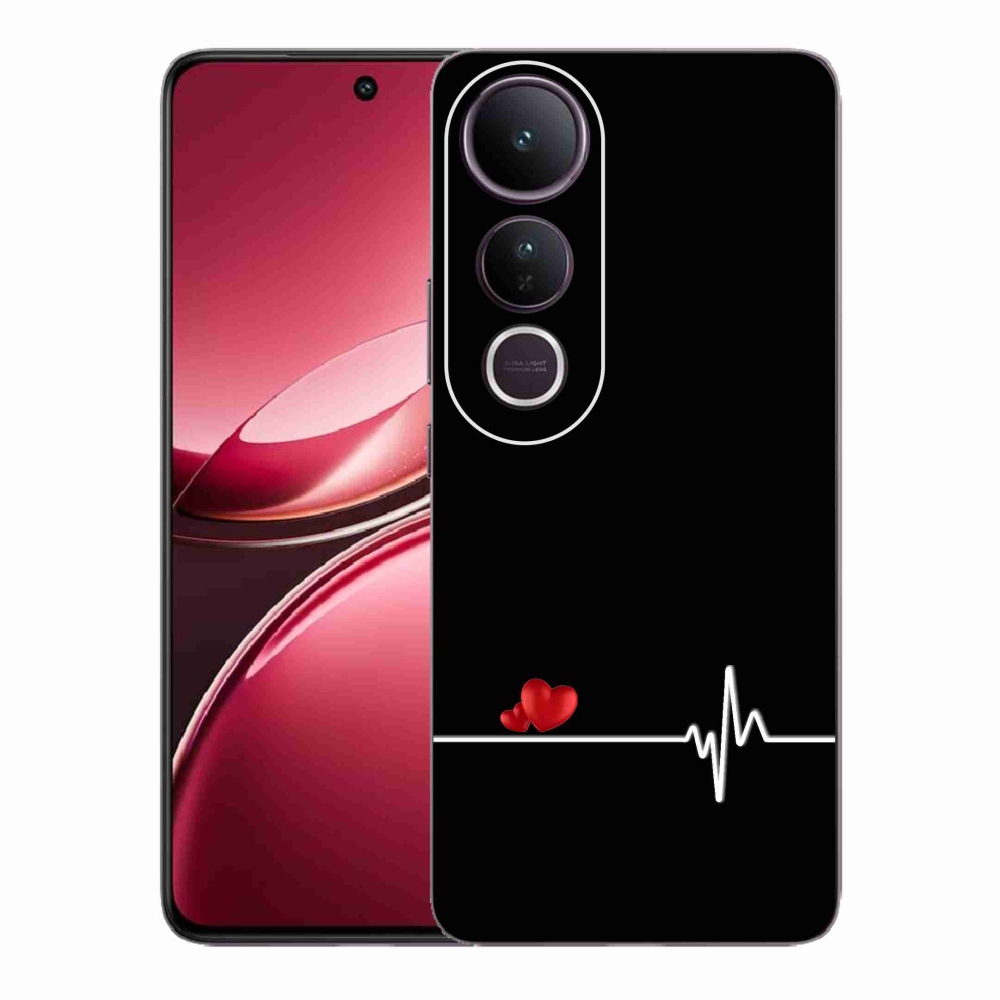Gél borító mmCase a Vivo V50 Lite 4G/5G-n - szív és szívverés fekete háttérrel