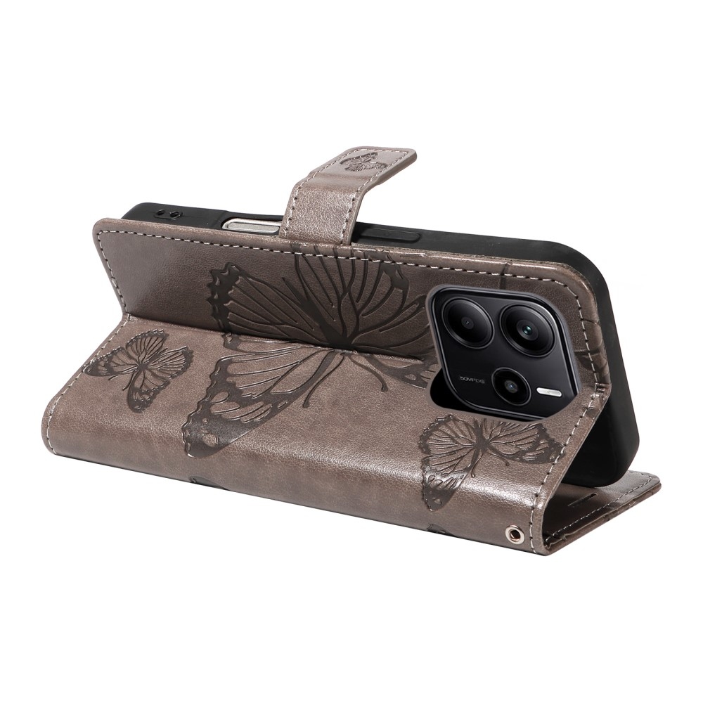 Nagy pillangó könyv tok Xiaomi Redmi Note 14-hez - szürke