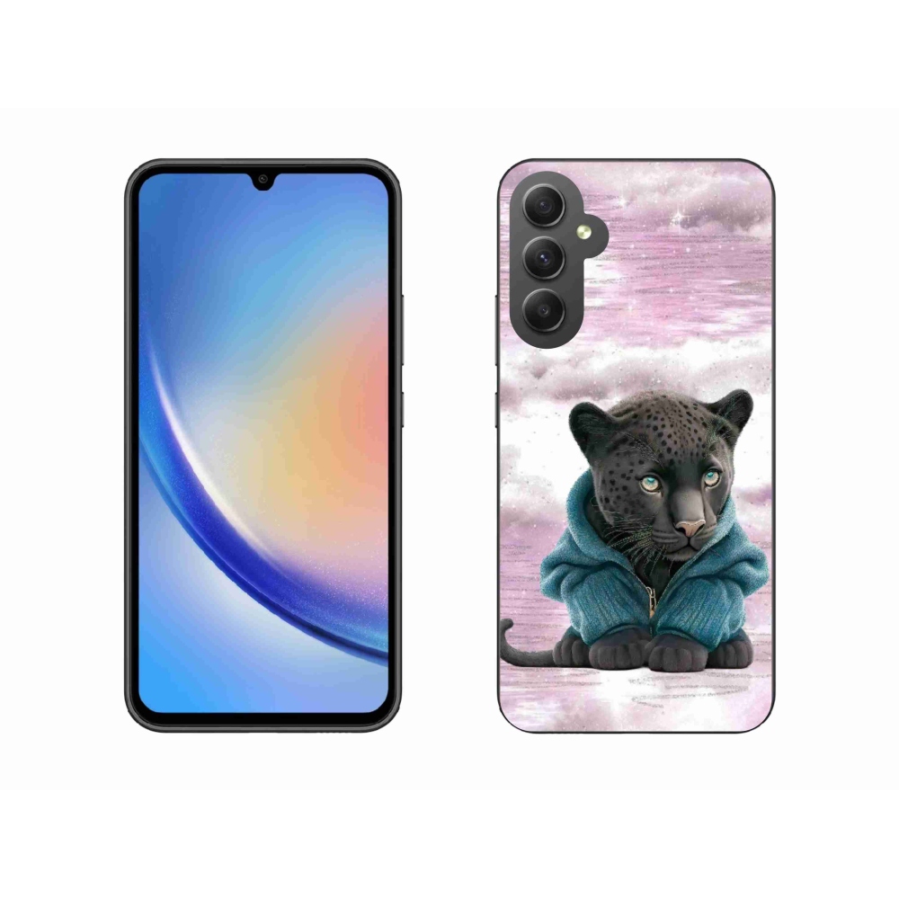 Zselés borítás mmCase Samsung Galaxy A34 5G - fekete párduc pulóverben