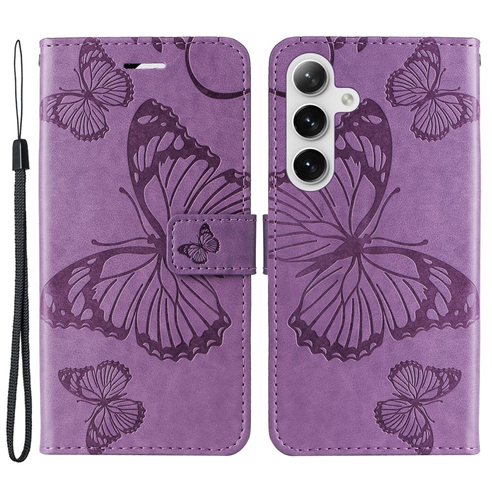 Nagy pillangó könyv tok Samsung Galaxy S25 készülékhez - lila