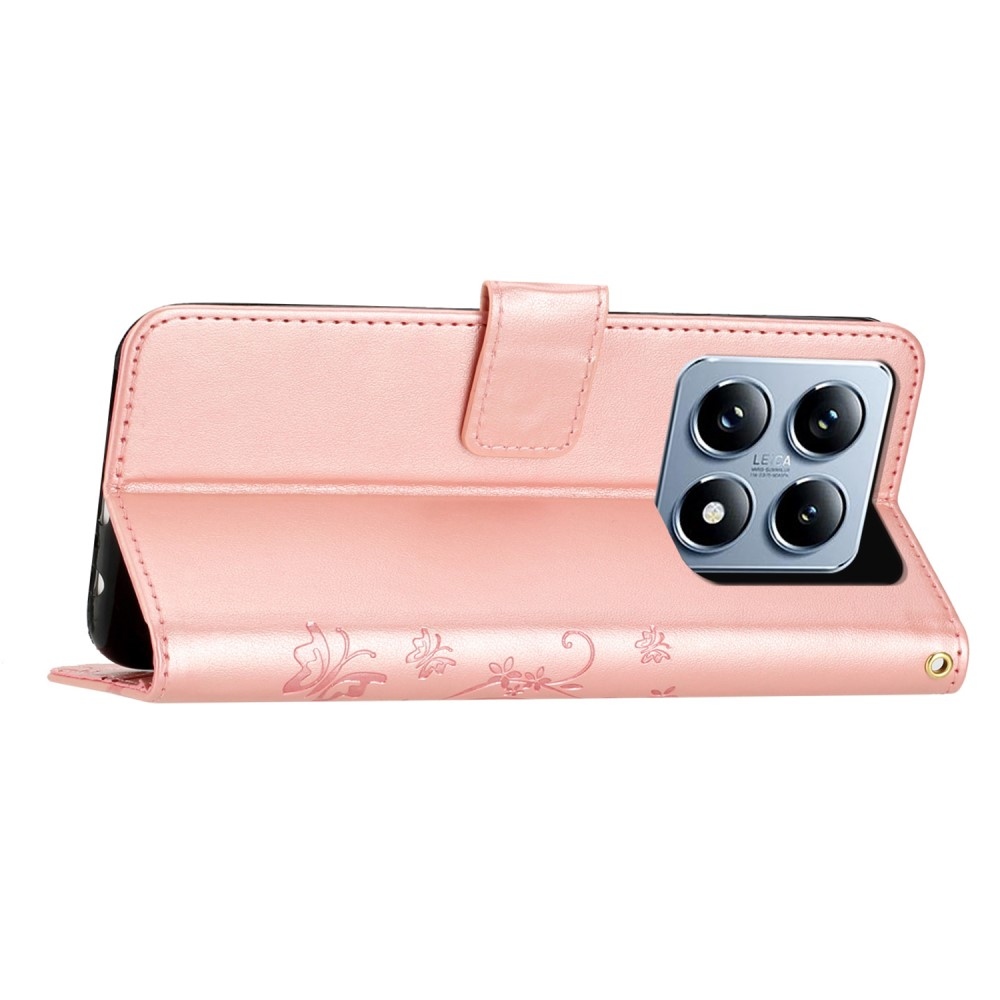 Virágok könyv tok Xiaomi 14T-hez - rózsa arany