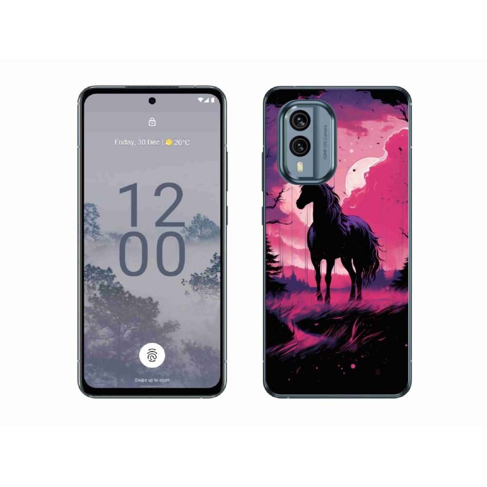 Zselés borítás mmCase a Nokia X30 5G készülékhez - fekete rajzfilmes ló 1