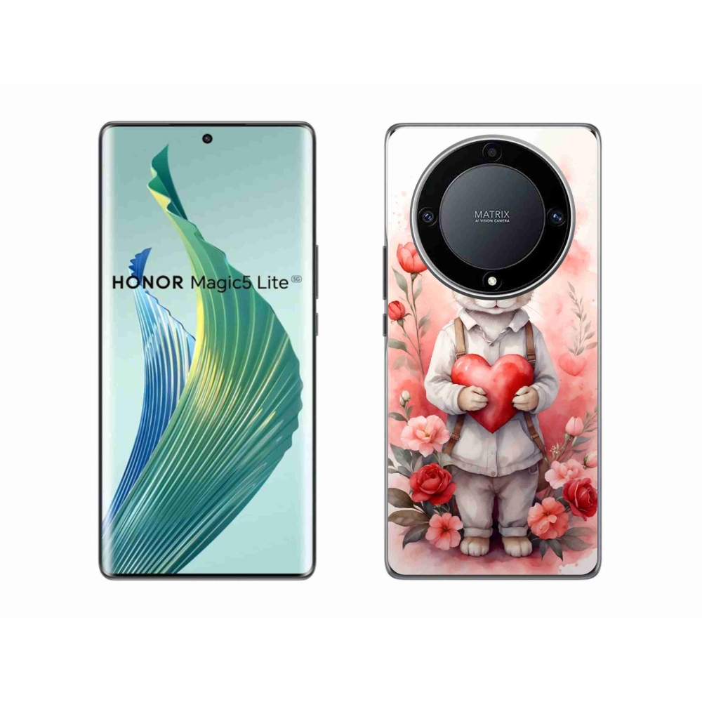 Gél borítás mmCase a Honor Magic 5 Lite 5G számára - nyúl szívvel
