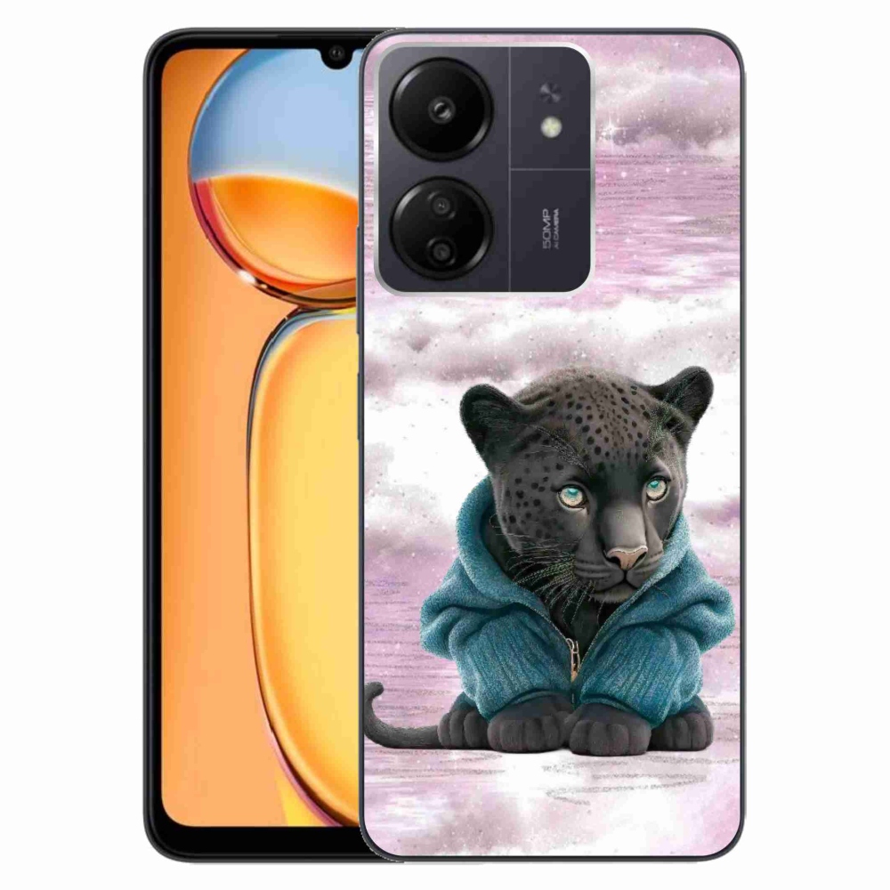 Gél borítás mmCase a Xiaomi Poco C65/Redmi 13C-hez - fekete párduc pulóverben