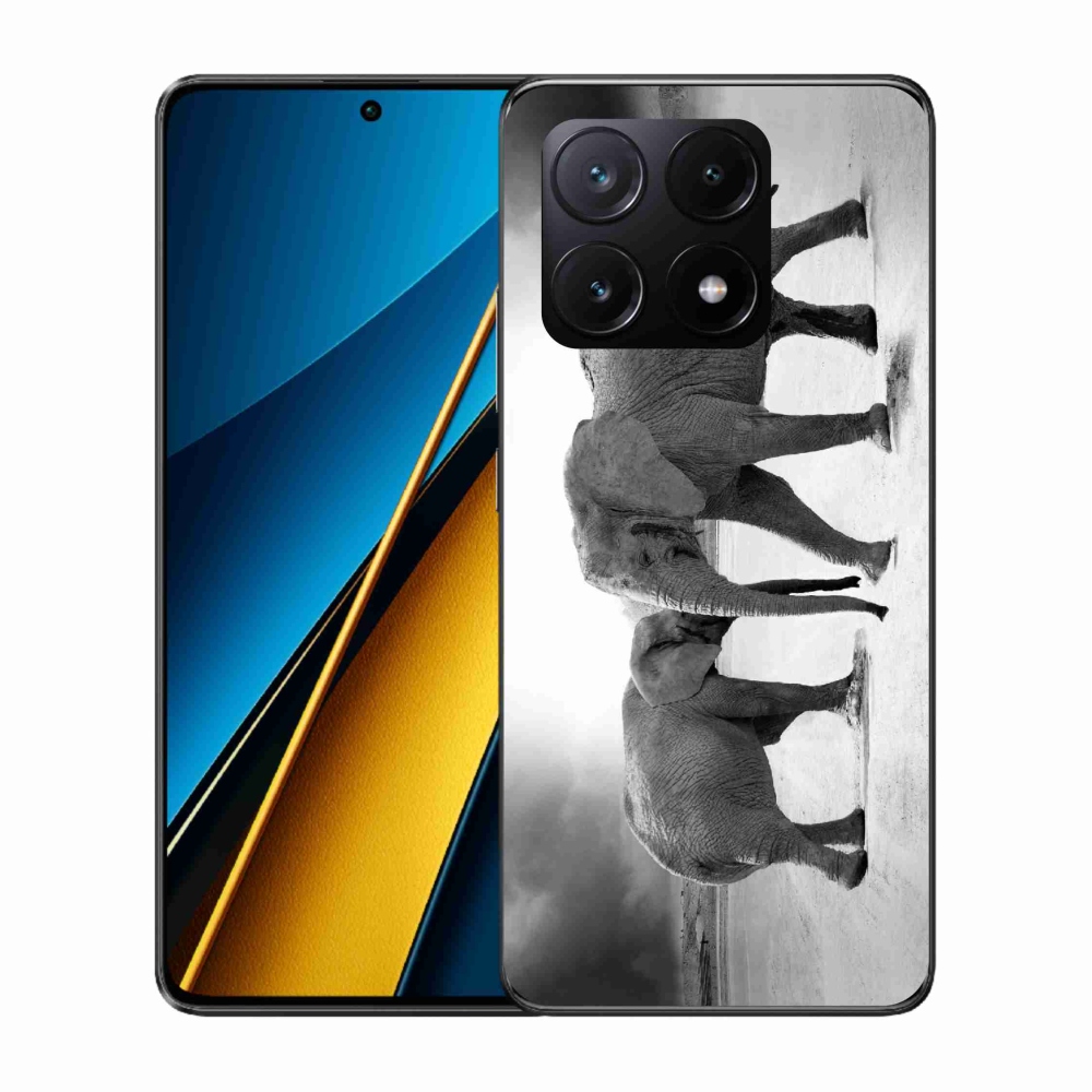 Gél borítás mmCase a Xiaomi Poco X6 Pro 5G számára - fekete és fehér elefántok