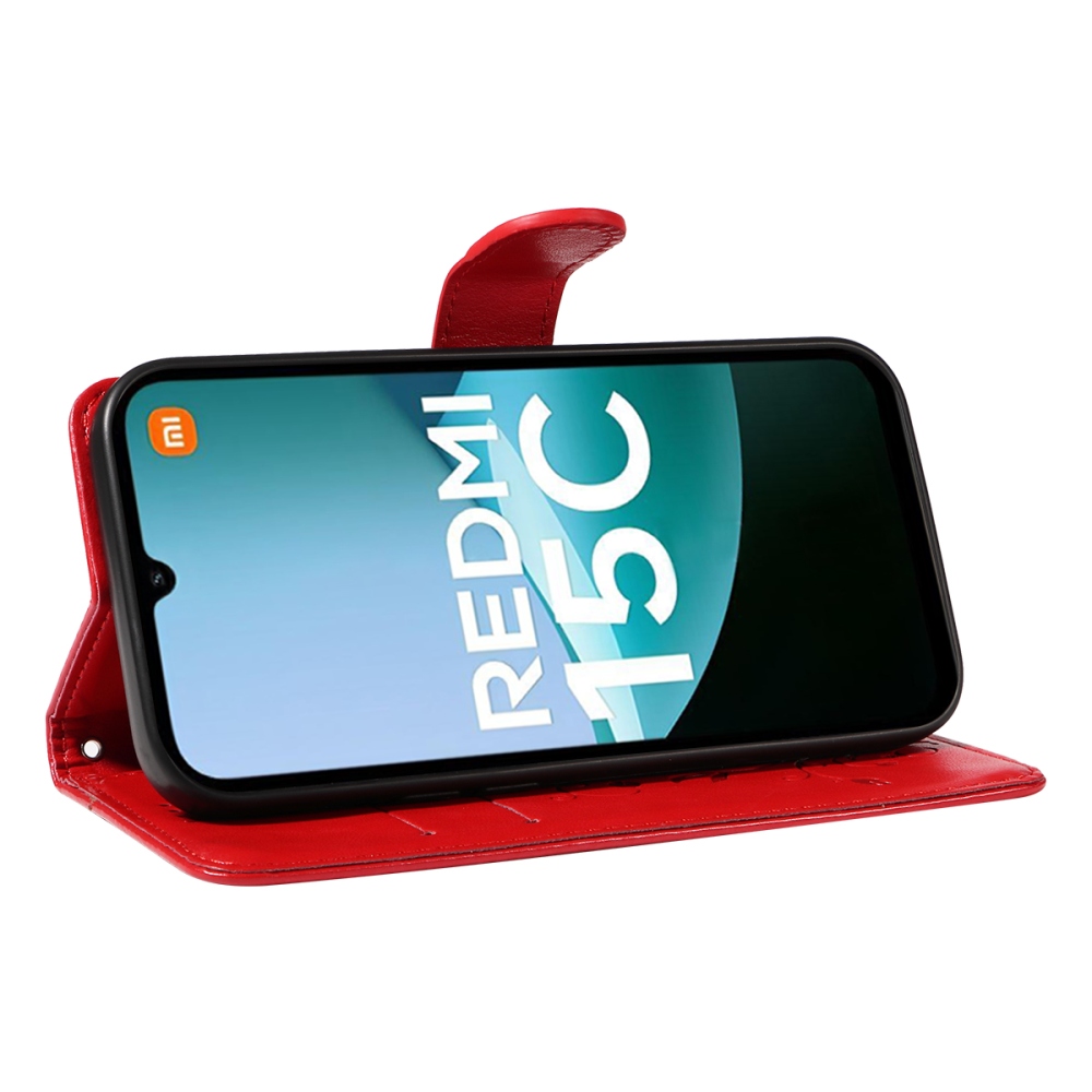 Virágok könyv tok Xiaomi Redmi 15C 4G/5G (173mm) - piros