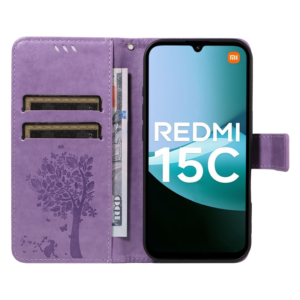 Fák könyve tok Xiaomi Redmi 15C 4G (171mm)/Poco C85 4G (171mm) - világos lila